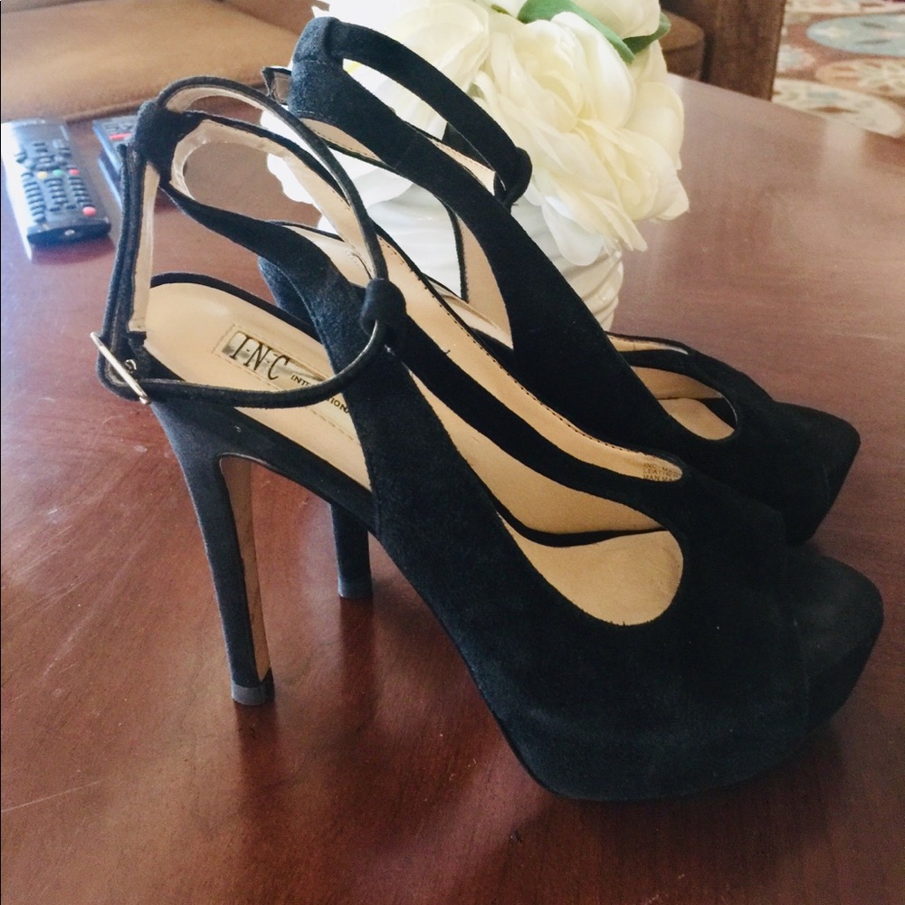 Black suede platform heels